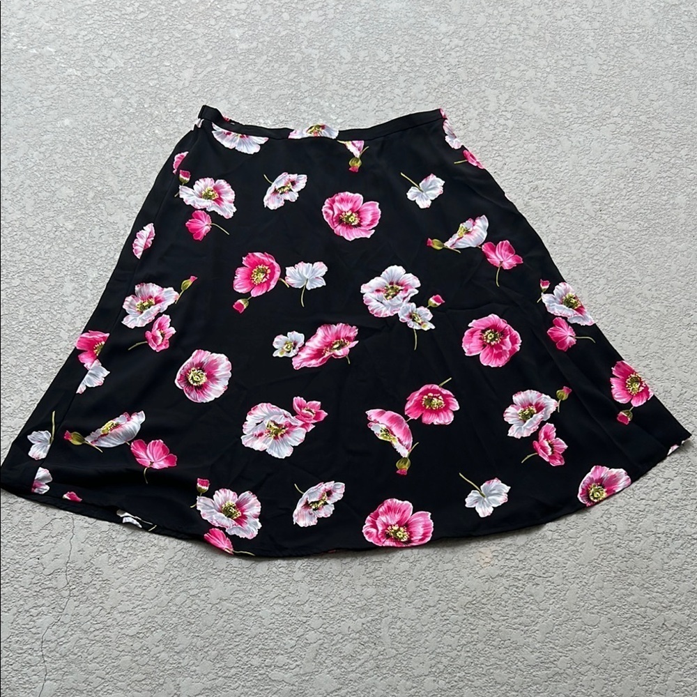 Koret Black and Pink Midi A-Line Skirt for Work
